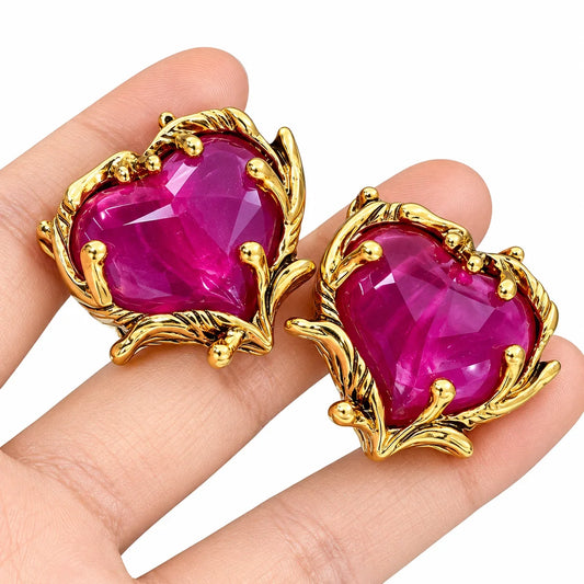 Retro Purple Heart-shaped Earrings Women