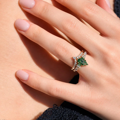 2pcs Fashion Rings Natural Green Moss Stone Agate Ring For Women Personalized Jewelry