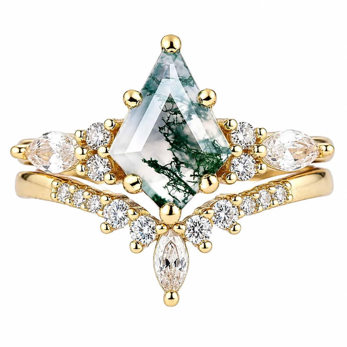 2pcs Fashion Rings Natural Green Moss Stone Agate Ring For Women Personalized Jewelry
