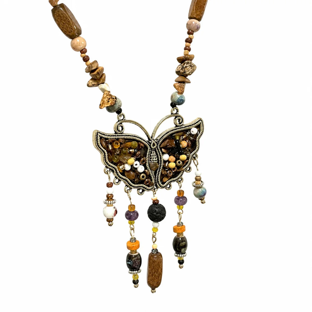Butterfly Tassel Natural Stone Necklace Women