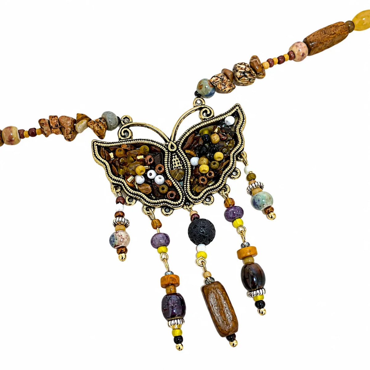 Butterfly Tassel Natural Stone Necklace Women