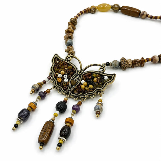 Butterfly Tassel Natural Stone Necklace Women