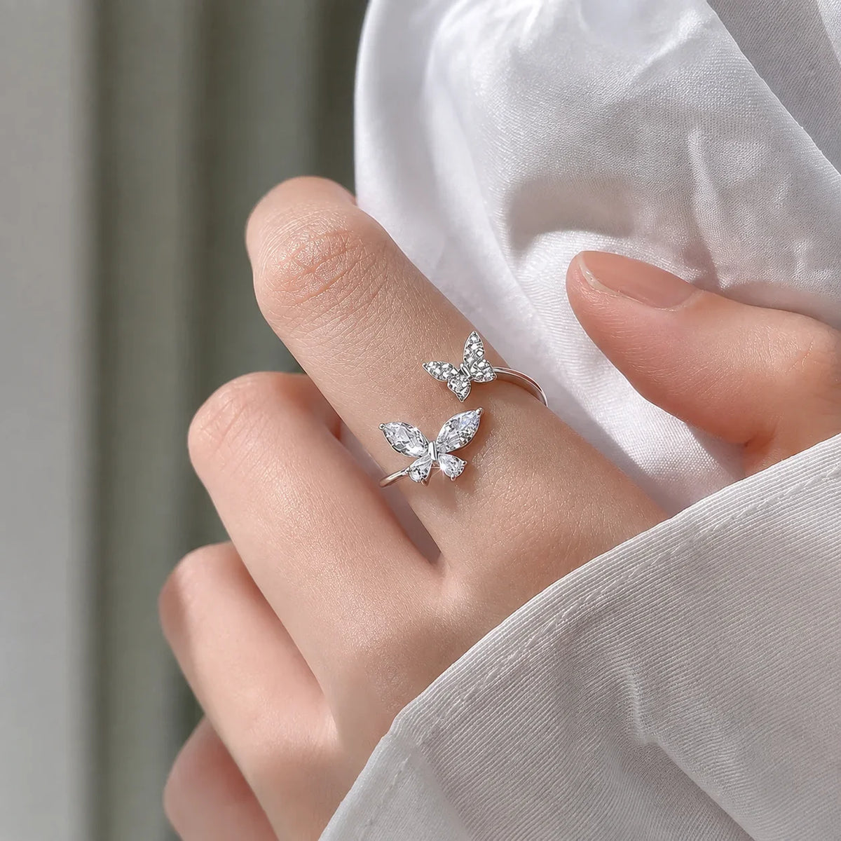 High-End Butterfly Zircon Open Rings For Women, Trendy Fashion Couple Rings, Minimalist Delicate Index Finger Rings, Perfect Gift For Best Friends, Lovers